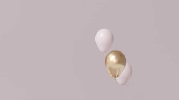 Goldene Zahl Fünf Luftballons Und Fallendes Konfetti Auf Beigem Hintergrund — Stockvideo