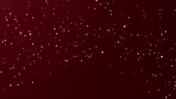 Confetti Glitter Dorati Cadenti Sfondo Rosso Scuro Particelle Brillanti Festa — Video Stock