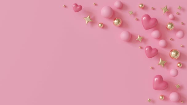 Захоплюючий Анімований Рожевий Фон Глянцевими Серцями Перлами Зірками Створює Чудовий — стокове відео