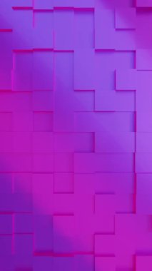 Canlı pembe ve mor soyut geometrik arkaplan dikdörtgen bloklar, modern tasarım temaları, arka planlar ve geniş kopya alanı olan yaratıcı görüntüler için idealdir. Dikey animasyon arkaplanı. Üç Boyut