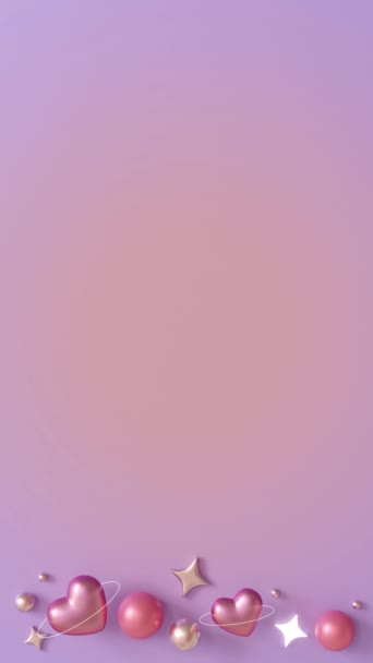 Фиолетовый Фон Блестящими Сердцами Светящимися Звездами Копировальным Пространством День Святого — стоковое видео