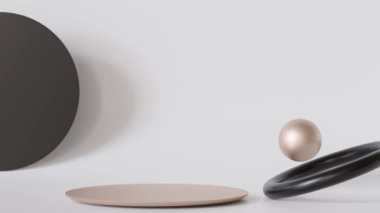 Siyah ve metalik üç boyutlu minimalist bir sahne. Beyaz arka plan. Ürün için şablon, kozmetik sunum. Model yap. Boş arkaplan, kopyala alanı. Göster, göster. 3 Boyutlu Canlandırma