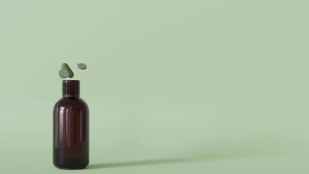 Динамичная Композиция Травяными Таблетками Растением Прорастающим Бутылки Иллюстрирующая Естественную Сущность — стоковое видео