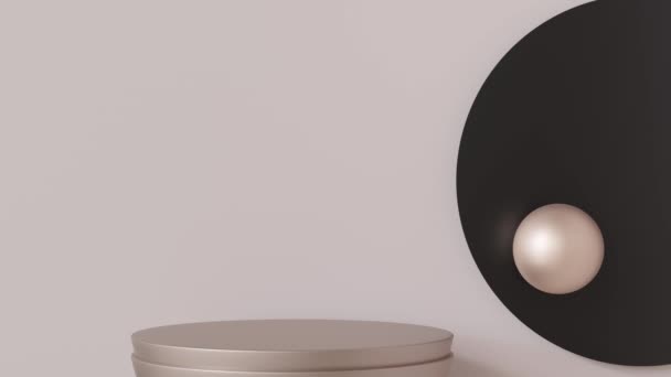 Minimalistisk Scen Med Svarta Cirklar Och Metallisk Sfär Beige Bakgrund — Stockvideo