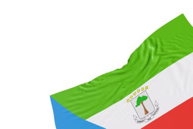 Realistic flag of Equatorial Guinea with folds, isolated on white background. Footer, corner design element. Cut out. Perfect for patriotic themes or national event promotions. Empty, copy space. 3D clipart