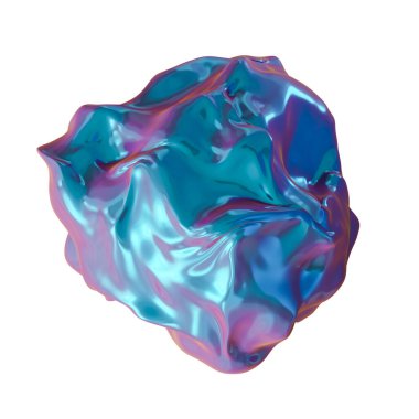 Soyut, holografik 3 boyutlu şekil beyaz arka planda izole edilmiş. Metalik, yanardöner yüzey. Renk gradyanı, y2k tarzı. Moda ve gelecek tasarım unsurlarını kes. 3B görüntüleme
