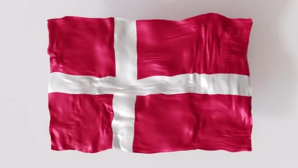 Animasi Mengibarkan Bendera Denmark Dengan Latar Belakang Putih Mewujudkan Semangat — Stok Video