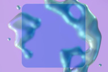 Canlı mor ve mavi holografik arka plan dinamik akışkan şekiller ve metin için alan. Renk farkı, y2k tarzı, 2000 'ler. Yanardöner yüzey. Mesaj için boş yeri olan matte camı. 3 Boyutlu Hazırlama