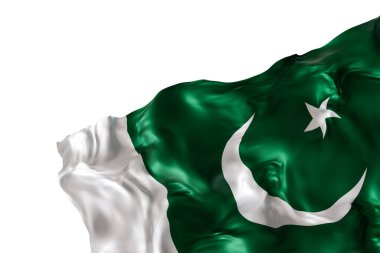 Beyaz arka planda izole edilmiş kıvrımlı Pakistan bayrağı. Dipnot, köşe tasarım elemanı. Kes şunu. Vatansever temalar ya da ulusal organizasyonlar için mükemmel. Boşluk, kopyalama alanı. 3 Boyutlu Hazırlama
