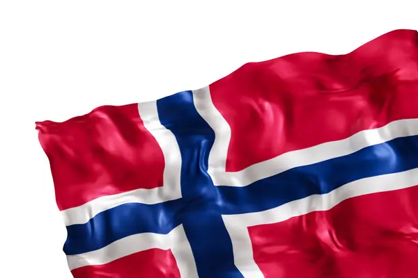 stock image Realistic flag of Norway with folds, isolated on white background. Footer, corner design element. Cut out. Perfect for patriotic themes or national event promotions. Empty, copy space. 3D render