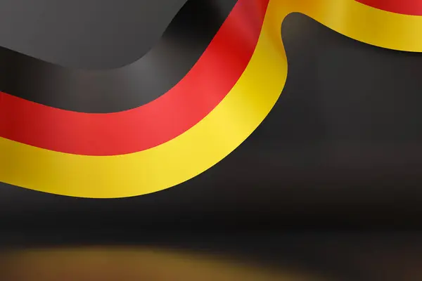 stock image Abstract presentation of German flag, featuring wave in black, red, and yellow, elegantly draped against dark, moody background. Ideal for sophisticated and modern patriotic displays. 3D render