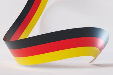 Alman bayrağının dalgalı ve dalgalı renklerin dinamik bir temsili, beyaz arka planda modern ve sanatsal bir yorum yaratıyor. Tematik ve kültürel sunumlar için ideal. Üç Boyut