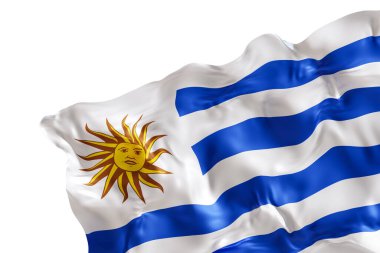 Beyaz arka planda izole edilmiş Uruguay 'ın gerçekçi bayrağı. Dipnot, köşe tasarım elemanı. Kes şunu. Vatansever temalar ya da ulusal organizasyonlar için mükemmel. 3 Boyutlu Hazırlama