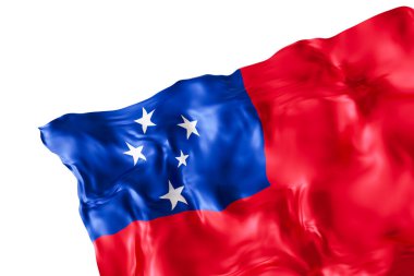 Beyaz arka planda izole edilmiş kıvrımlı, gerçekçi Samoa bayrağı. Dipnot, köşe tasarım elemanı. Kes şunu. Vatansever temalar ya da ulusal organizasyonlar için mükemmel. 3 Boyutlu Hazırlama