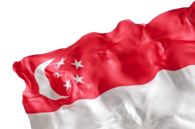 Beyaz arka planda izole edilmiş, katları olan Singapur 'un gerçekçi bayrağı. Dipnot, köşe tasarım elemanı. Kes şunu. Vatansever temalar ya da ulusal organizasyonlar için mükemmel. 3 Boyutlu Hazırlama
