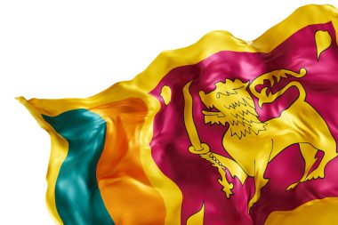 Beyaz arka planda izole edilmiş kıvrımlı Sri Lanka bayrağı. Dipnot, köşe tasarım elemanı. Kes şunu. Vatansever temalar ya da ulusal organizasyonlar için mükemmel. 3 Boyutlu Hazırlama