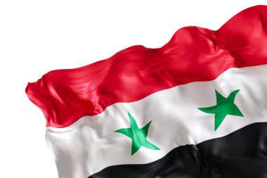 Suriye 'nin beyaz arka planda izole edilmiş kıvrımlı gerçekçi bayrağı. Dipnot, köşe tasarım elemanı. Kes şunu. Vatansever temalar ya da ulusal organizasyonlar için mükemmel. 3 Boyutlu Hazırlama