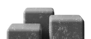 Şeffaf arka planda üç beton podyumdan oluşan bir grup. Ön manzara. Ürün sergisi için hazırlan. Kaideyi ya da platformu kes. Boş sahne. Sahne, reklam için vitrin, mal. Üç Boyut.