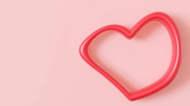 Minimalist 3D animasyon yumuşak pastel pembe arka planda tek, parlak kırmızı kalp. Sevgililer Günü promosyonları, romantik temalar veya aşk ve zarafeti vurgulayan tasarım projeleri için ideal.