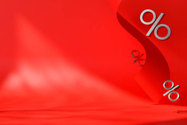 Ярко-красный фон имеет игривые процентные знаки, подчеркивающие событие продажи. Яркие цвета способствуют чувству срочности и привлечь покупателей, чтобы воспользоваться скидками в ближайшее время. 3D