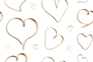 Bu desen, beyaz arkaplana saçılmış altın kalplerin zarif ve romantik bir duygu yaratarak hoş bir düzenini gösteriyor. Çeşitli tasarım projeleri için mükemmel.