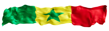Şeffaf arka planda Senegal 'in rüzgarda dalgalanan stilize bayrağı. Dipnot, başlık veya bölme. Geniş, panoramik elementi kes. Vatansever temalar ya da ulusal organizasyonlar için afiş. Üç Boyut.