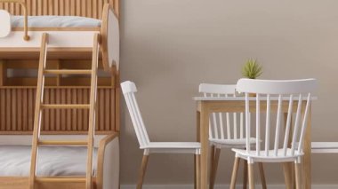 Şık, modern bir pansiyon, davetkâr ranzalar, misafirperver bir yemek salonu ve misafirleri rahatlatacak minimalist bir dekorasyon keşfedin. 3 Boyutlu Canlandırma