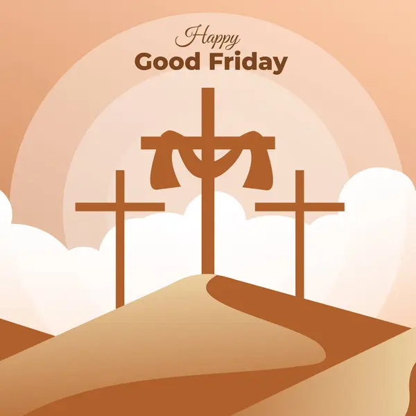Happy Good Friday Cross Illustration Post - Stok Vektor