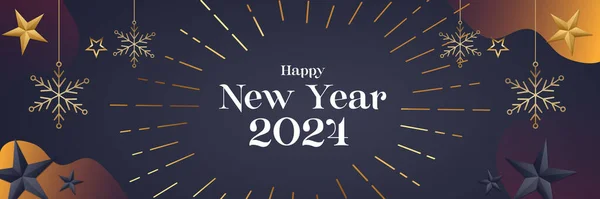 Happy New Year 2024 Dark Background Golden Snowflakes — Stock Vector
