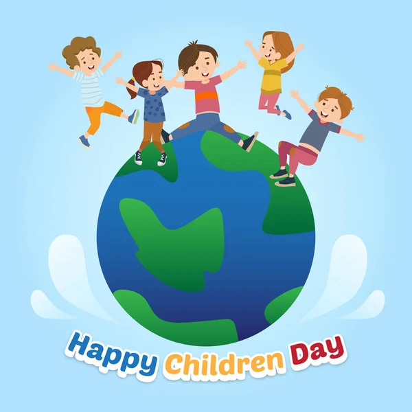 Dünya Resimli Mutlu Çocuklar Günü Posteri — Stok Vektör