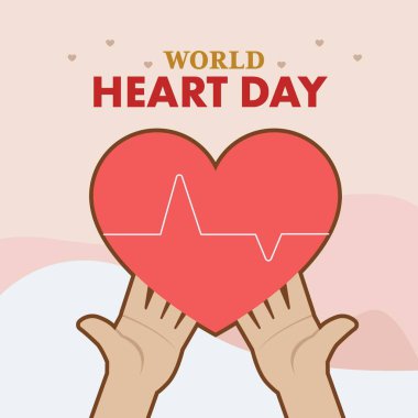 Dünya Kalp Günü posteri. Kırmızı bir kalp çizimi var..