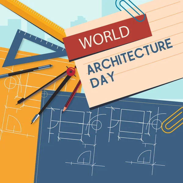 Dünya Mimarlık Günü Nün Düz Tasarım Vektör Illüstrasyon Kavramı — Stok Vektör