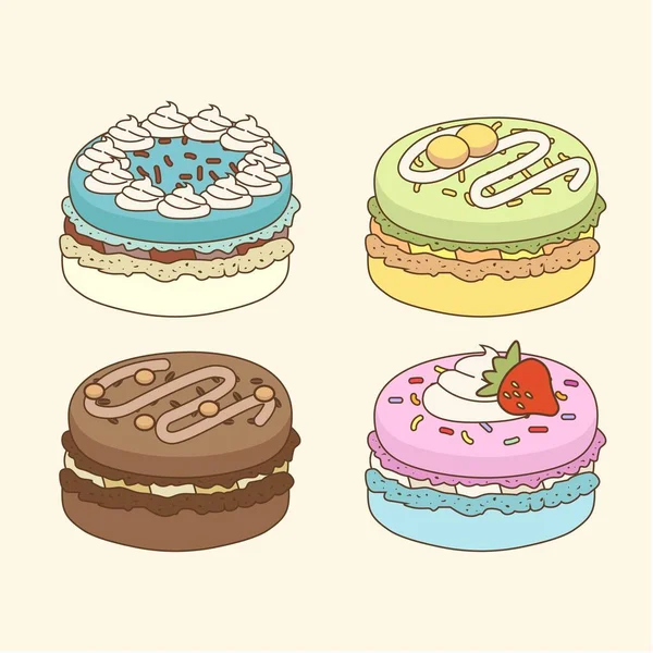 Cute Colorful Macaron Illustration Sprinkles Strawberry Cream Top Has Art — Stock Vector