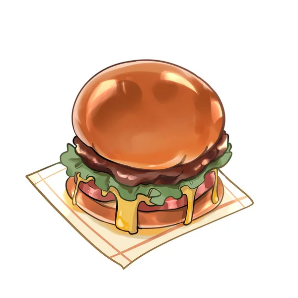 Burger Serem Napełniania Stylizowanych Ilustracji — Zdjęcie stockowe