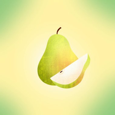 Armut meyve çizimi tahıl dokusu ve sarı yeşil gradyan arkaplan