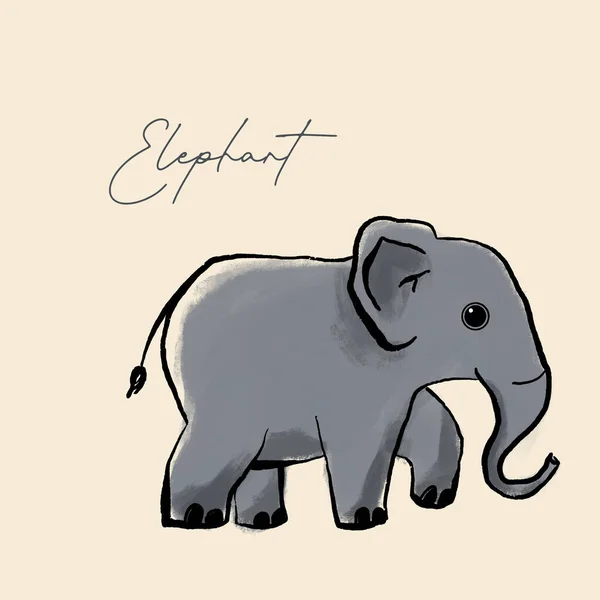 Elephant with dray color. Hand drawn illustration. Cute cartoon animal.
