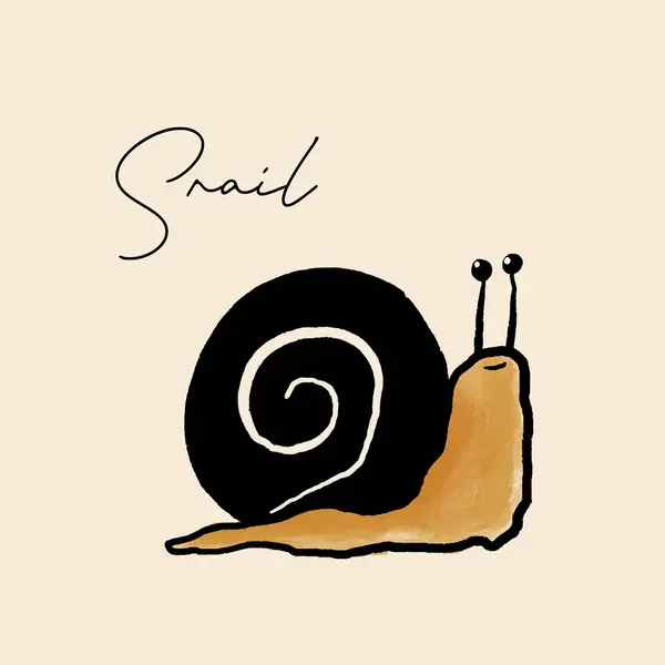 Hand drawn snail with yellow body color. Illustration on a beige background. Sketch.