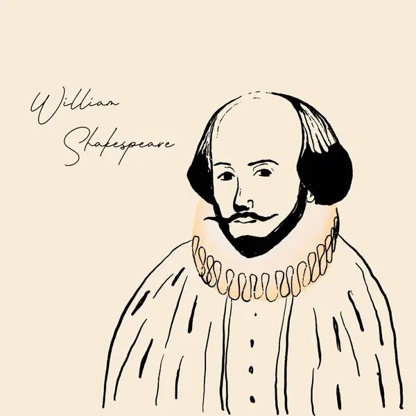 William Shakespeare Çizimi Sakallı Bıyıklı Ünlü Bir Adam — Stok fotoğraf