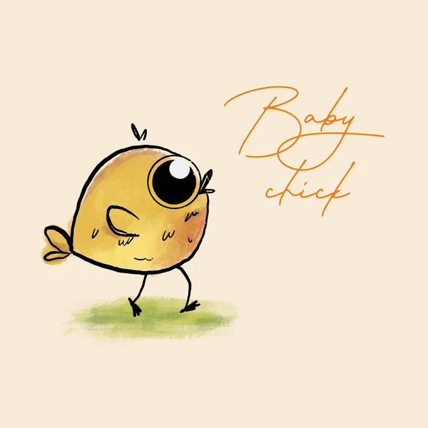 Ilustrace Roztomilé Žluté Baby Kuřátko — Stock fotografie