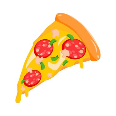 Mozzarella Temel İllüstrasyonlu Lezzetli Pepperoni Pizza 