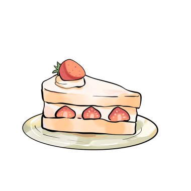 Tatlı bir Çilekli Kek Dilimleme Çizgi Filmi Basit