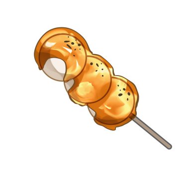 Mitarashi Dango Japon Atıştırmalığı Çizgi Filmi İzole Edilmiş Şirin Çizgi Film