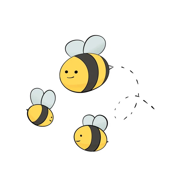 Cute bees flying Illustration Cartoon Style Isolated