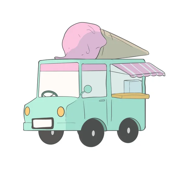 Cartoon ice cream truck illustration isolated on white background.