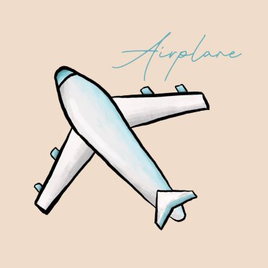 Uçak vektör çizimi. Hafif arka planda el çizimi uçak.