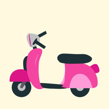 Pastel Sarı Arkaplan ile izole edilmiş Pembe Motosiklet Vektörü Çizimi