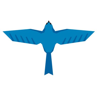 Yukarıdan görüldüğü üzere uçan mavi bir kuşun minimalist geometrik çizimi