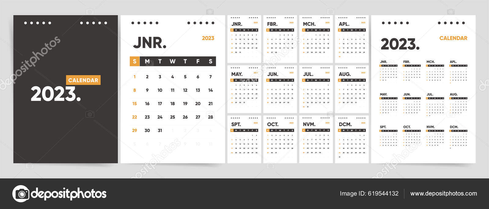 Maandelijkse Klassieke Kalender Sjabloon Voor 2023 Jaar Set Van Maanden Vectorafbeelding Door