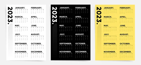 One Page Calendar Templates New 2023 Year Week Starts Sunday — Stock Vector