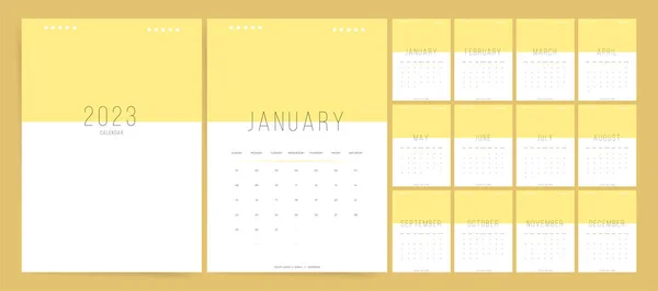 2023 Kalendertemplate Week Begint Zondag Moderne Maandelijkse Kalender Planner Ontwerp — Stockvector